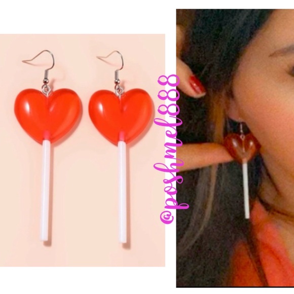 Rather Magical Jewelry - Fun Valentine’s❤️🍭Red Heart Lollipop Dangle Earrings